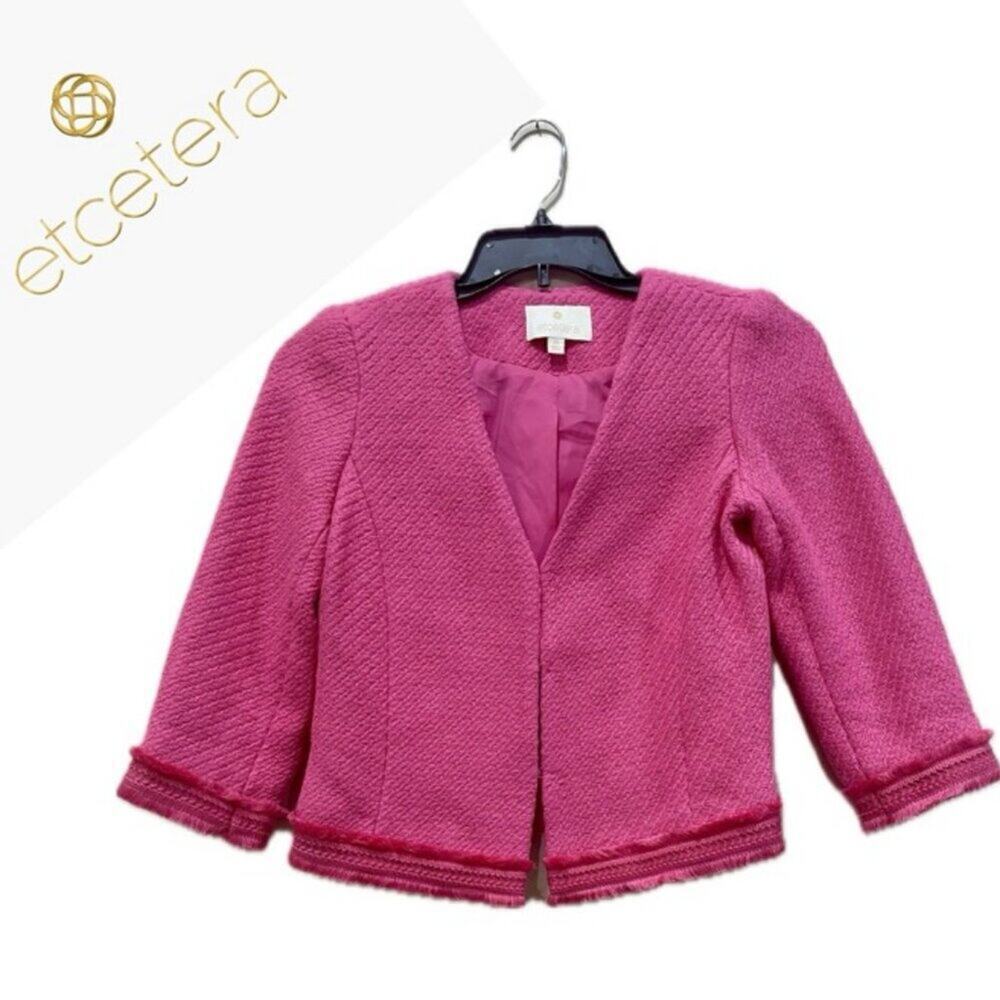 ETCETERA PORTIA JACKET TWEED FRINGE TRIM HOT PINK SZ XS SOPHISTICATED BARBIECORE
